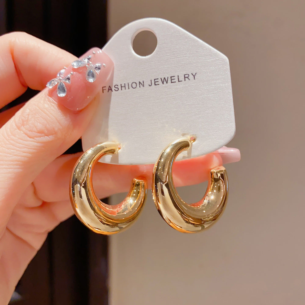 Eaioncol Sculptural C Hoop Earrings Gold Silver