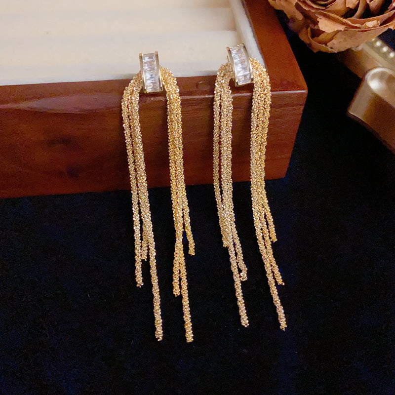 Luxury Metal Geometric Long Tassel Drop Earrings – Elegant Design