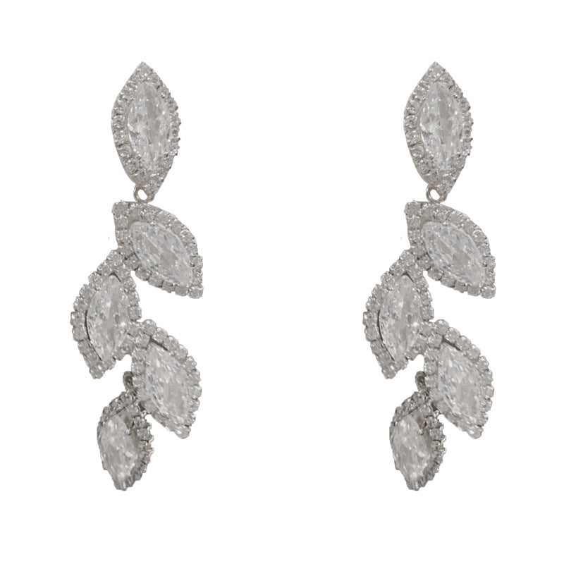 Eaioncol Full CZ Leaf Tassel Drop Earrings Gold Silver