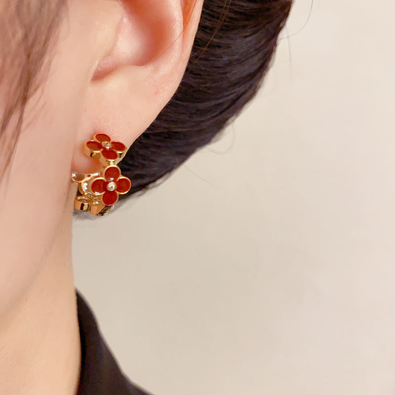 Luxury Double-Sided Zircon Four-Leaf Clover Ear Cuff – Elegant Design