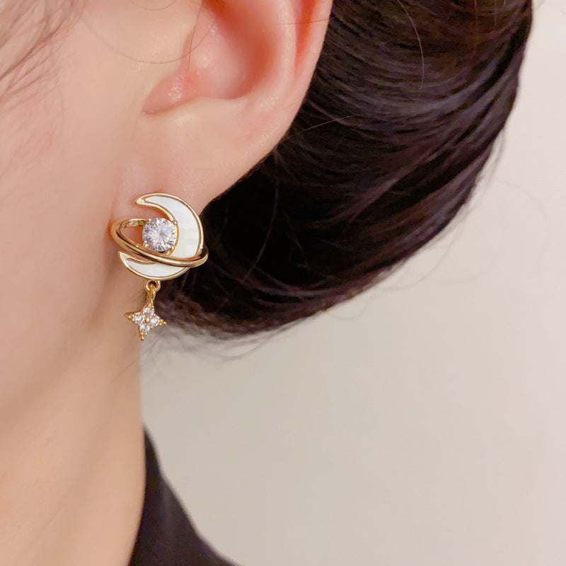 Luxury Zircon Shell Star Moon Drop Earrings – Elegant Design
