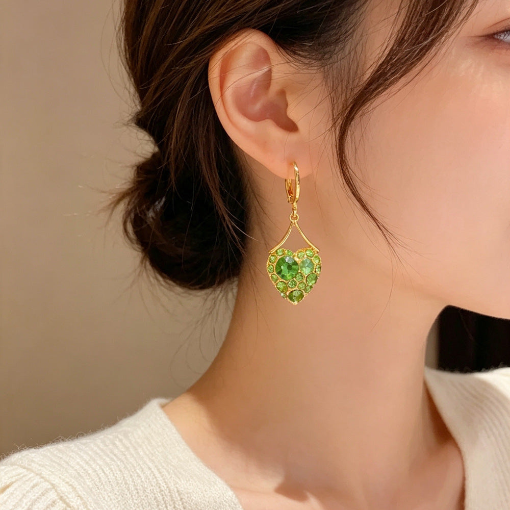 Eaioncol Green Heart CZ Tassel Drop Earrings Gold