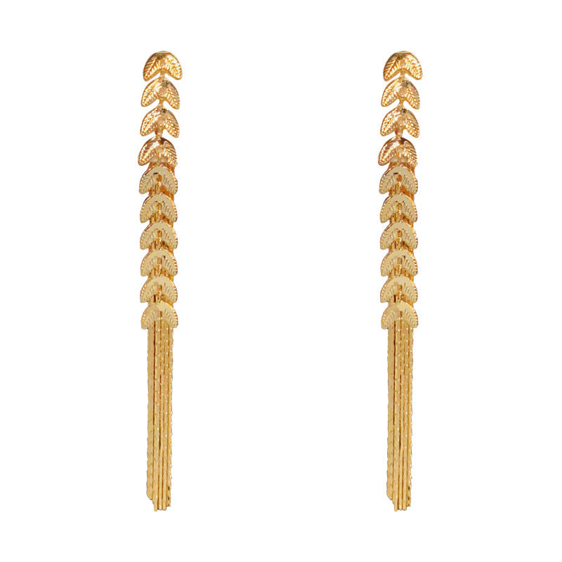 14K Gold-Plated Metal Wheat Long Tassel Earrings-Chic & Elegant Design