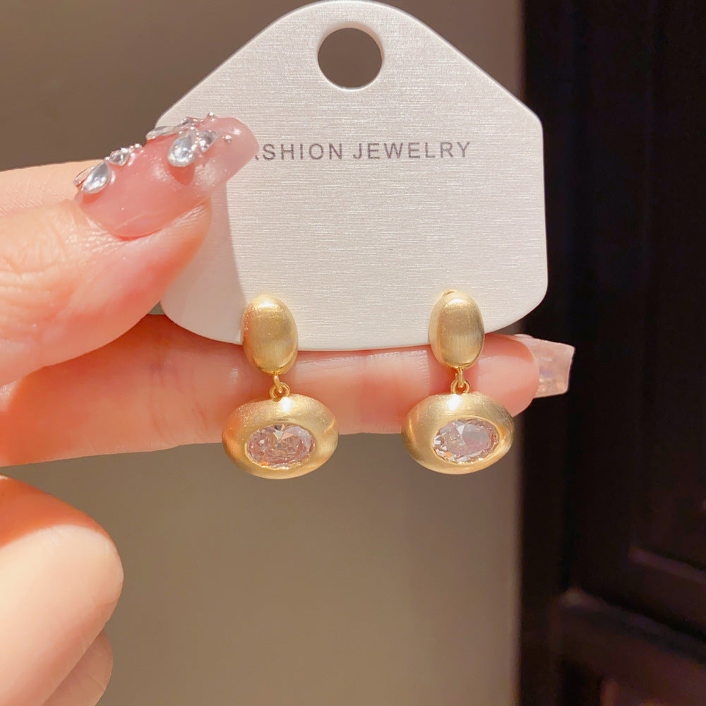 Eaioncol Brushed Oval CZ Drop Earrings Gold Silver