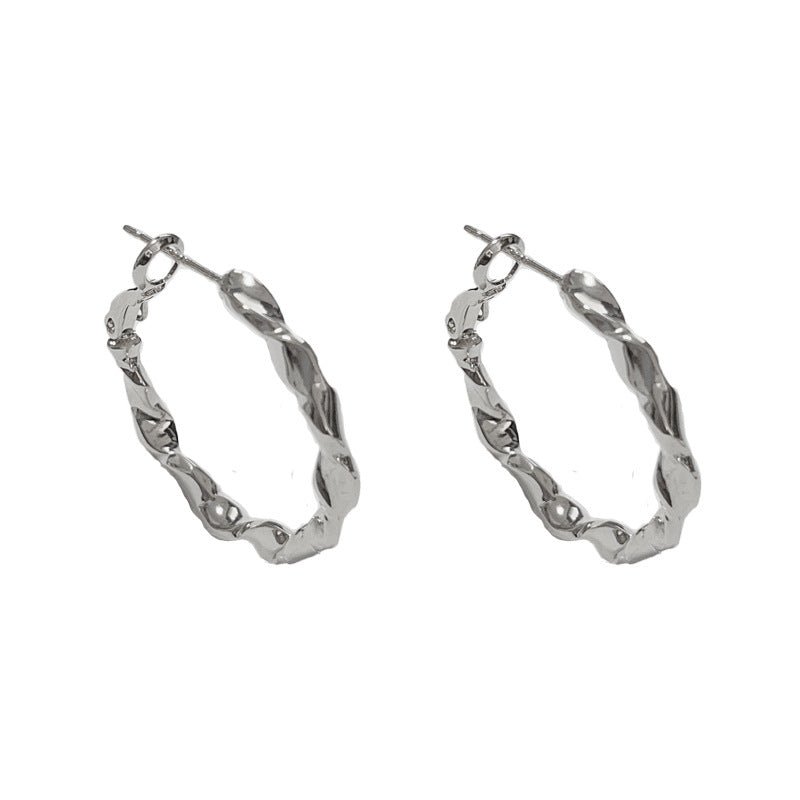 14K Gold-Plated Twisted Metal Hoop Earrings - Geometric Elegance