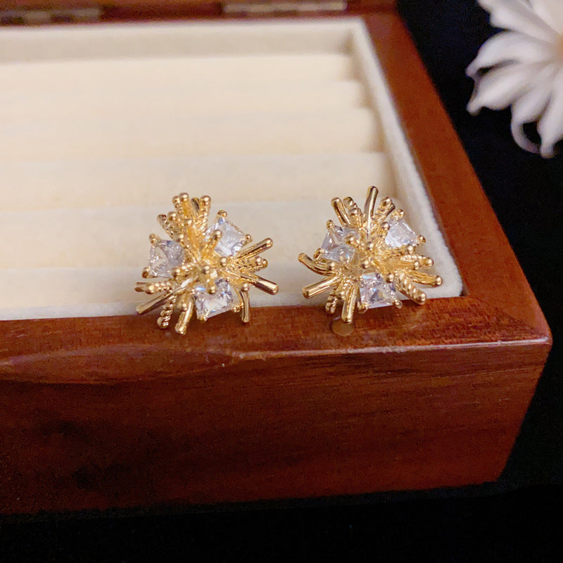 Elegant Zircon Firework Stud Earrings – Geometric Design