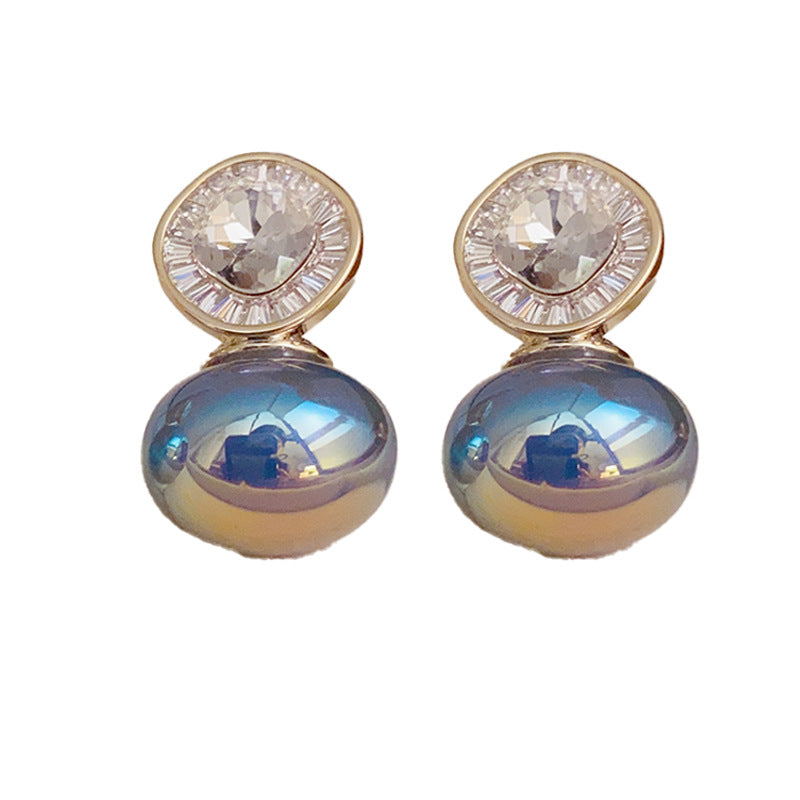 14K Gold Plated Vintage Pearl Zircon Stud Earrings with S925 Silver Posts