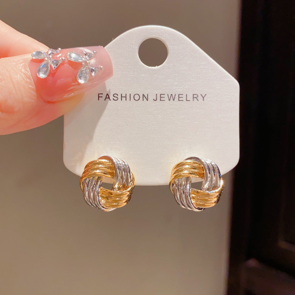 Eaioncol Two-Tone Geometric Wrap Stud Earrings 14K Gold Plated