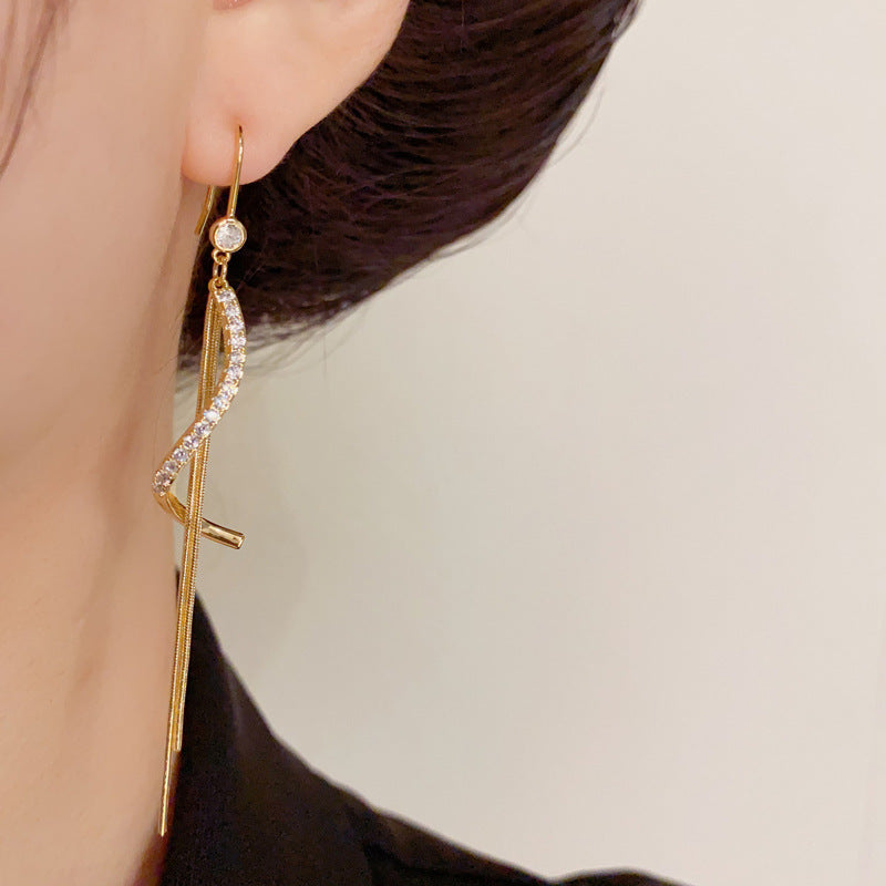 14K Gold-Plated Zircon Spiral Tassel Earrings - Geometric Chic Design