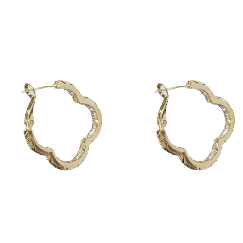 Eaioncol Four Leaf CZ Hoop Earrings 14K Gold Plated