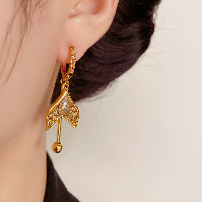 14K Gold-Plated Brown Mermaid Tail Drop Earrings - Chic Tassel Design