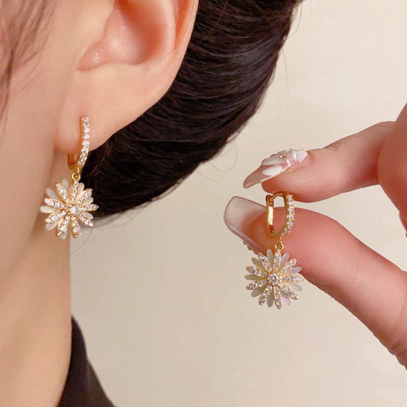 Elegant Zircon Shell Petal Drop Earrings – Floral Design