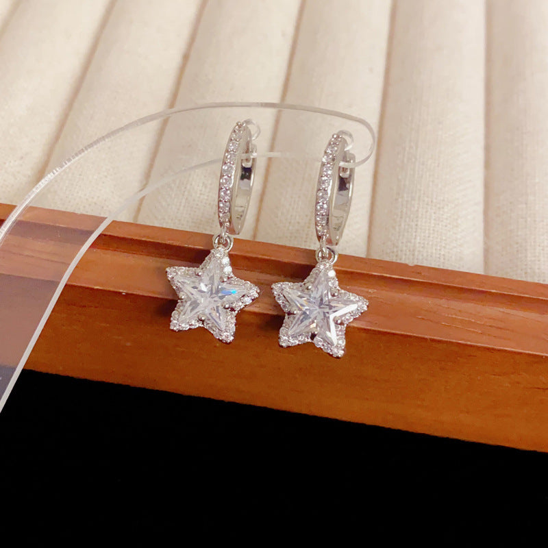 Gold Star Drop Earrings – Cubic Zirconia Minimalist Design for Women