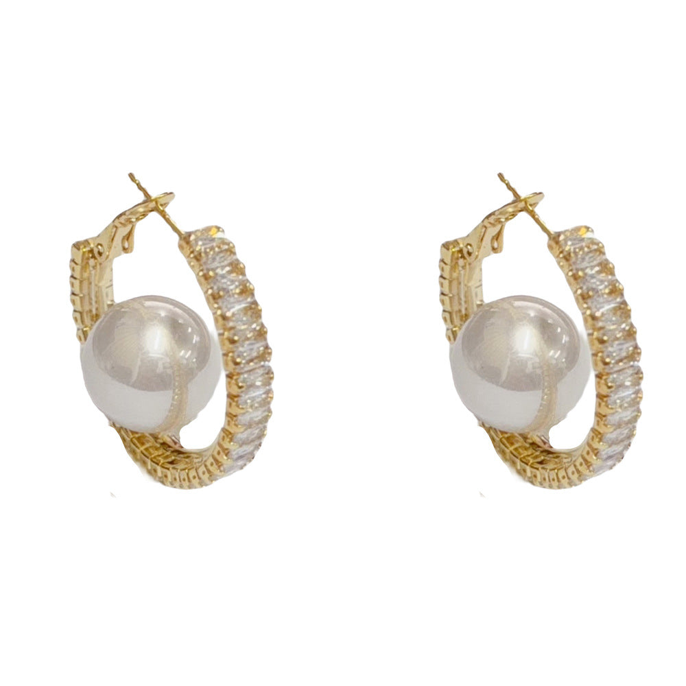 Eaioncol Full CZ Pearl Circle Hoop Earrings 14K Gold & Silver Plated
