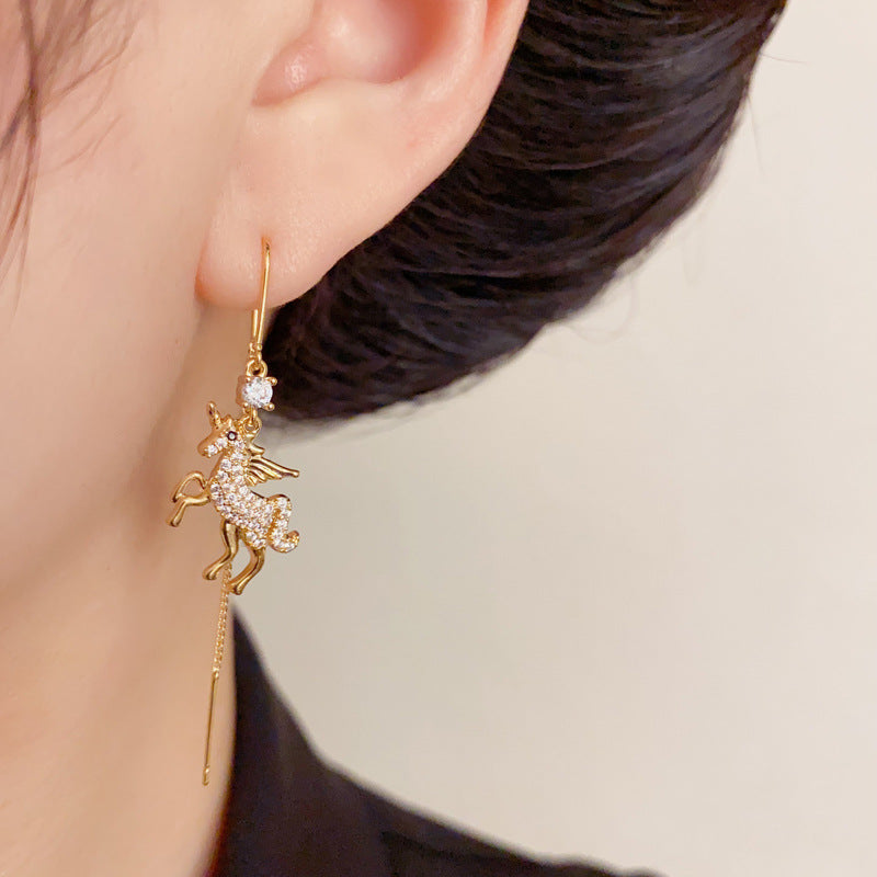 Luxury Zircon Pegasus Long Tassel Threader Earrings – Elegant Design