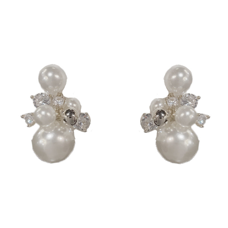 Elegant Zircon Metal Pearl Ball Hoop Earrings – French Gentle Design