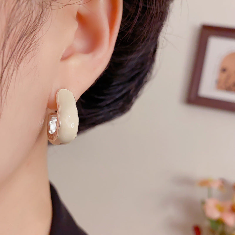 Eaioncol Enamel Geometric Hoop Earrings Gold