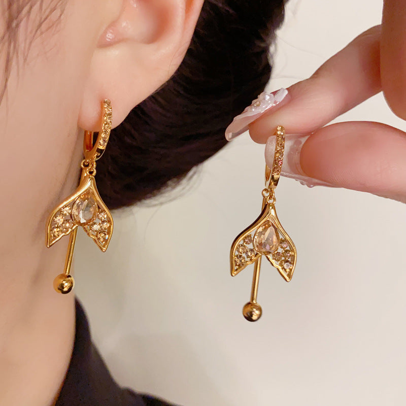 14K Gold-Plated Brown Mermaid Tail Drop Earrings - Chic Tassel Design