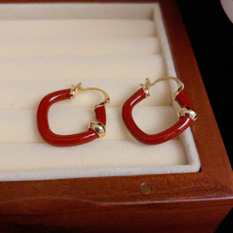 14K Gold-Plated Angora Red Teardrop Hoop Earrings - Chic and Elegant