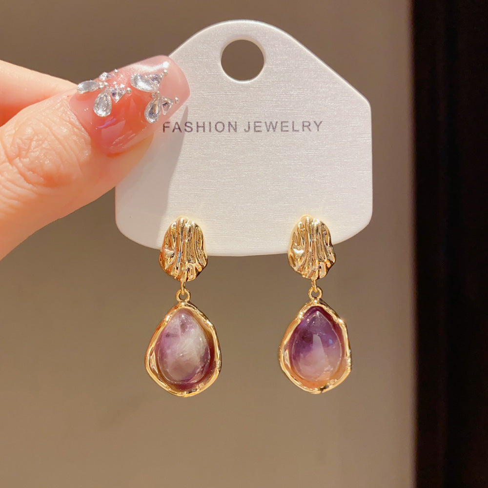 Eaioncol Irregular Metal Drop Earrings Black Purple