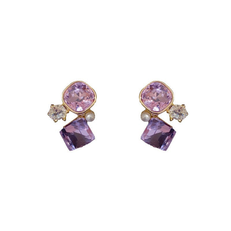 Eaioncol Geometric Crystal Drop Earrings Purple & Green