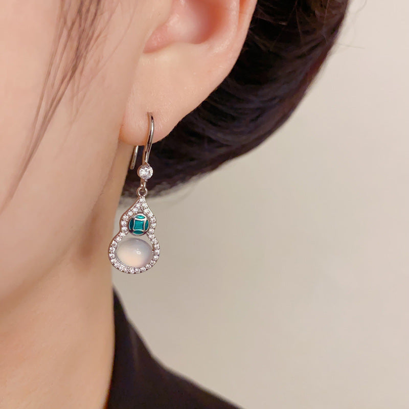 Elegant Full-Zircon Gourd Tassel Drop Earrings – Auspicious Design