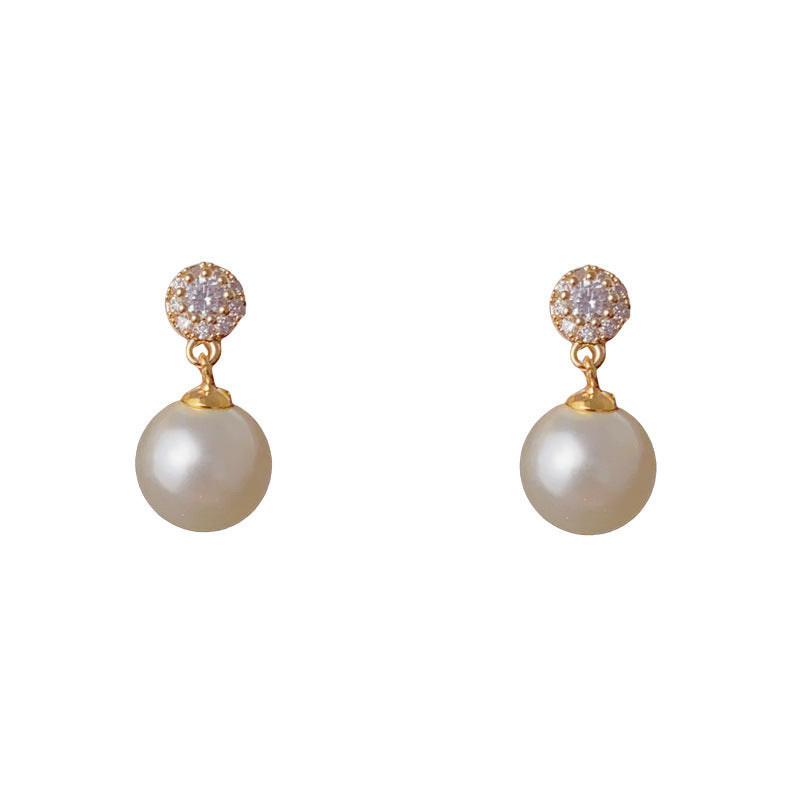 Luxury Zircon Pearl Drop Earrings – Geometric Design