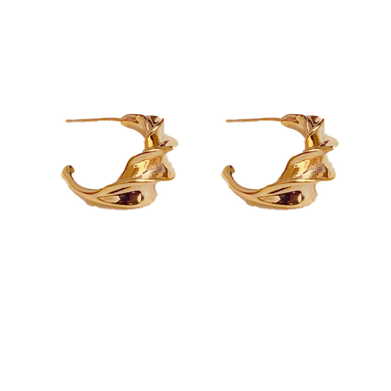 14K Gold-Plated Irregular Braided C Hoop Earrings - Modern Chic Design