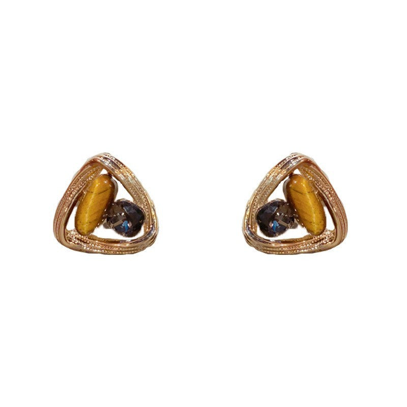 Eaioncol Triangle Square CZ Stud Earrings Gold Black