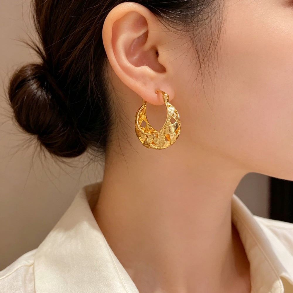 Eaioncol U-Shape Woven Hoop Earrings 14K Gold & Silver Plated
