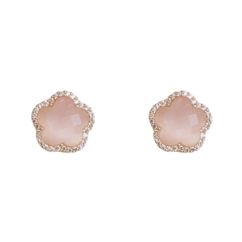 Luxury Crystal Zircon Petal Stud Earrings – Elegant Floral Design