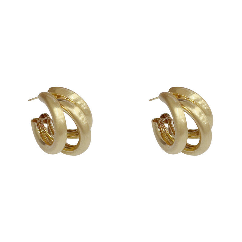 Matte Brushed Multi-Layer C-Hoop Earrings – Elegant Design