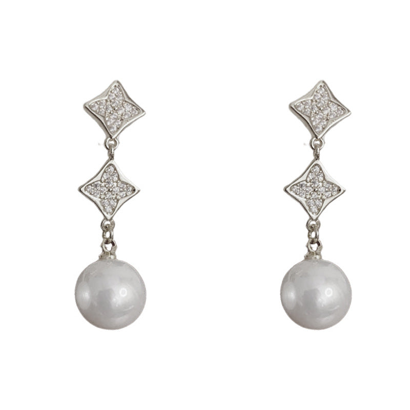 Elegant Zircon Flower Tassel Pearl Drop Earrings – French Design