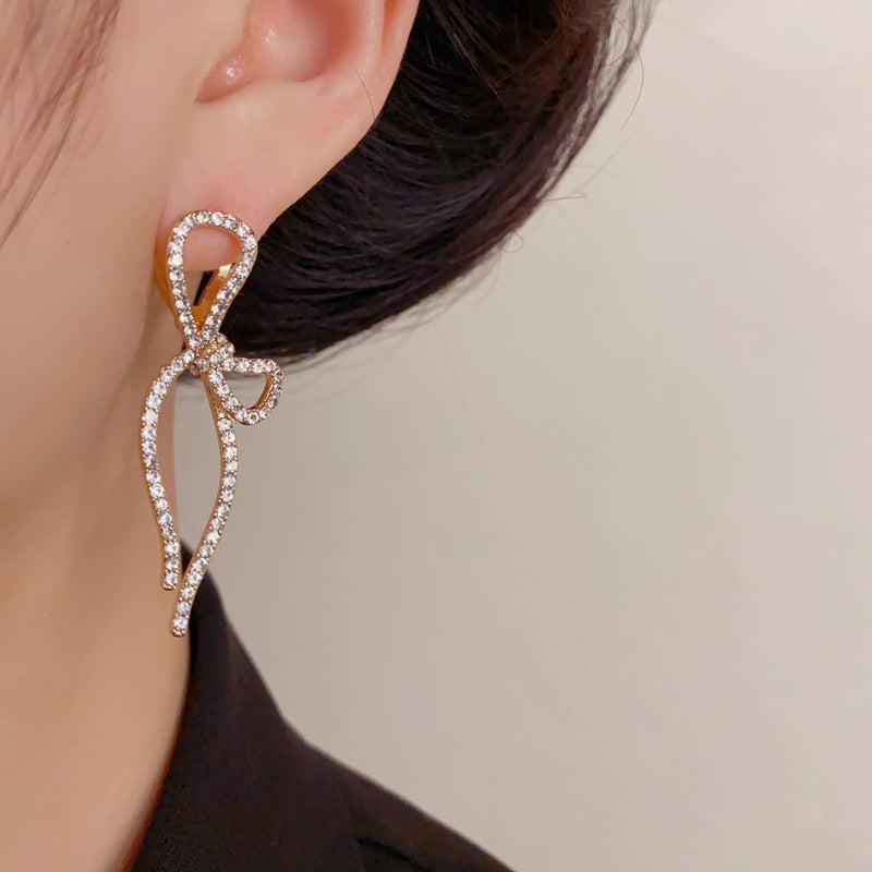 Luxury Full-Zircon Bow Long Tassel Ear Cuff – Ultra-Sparkle Design