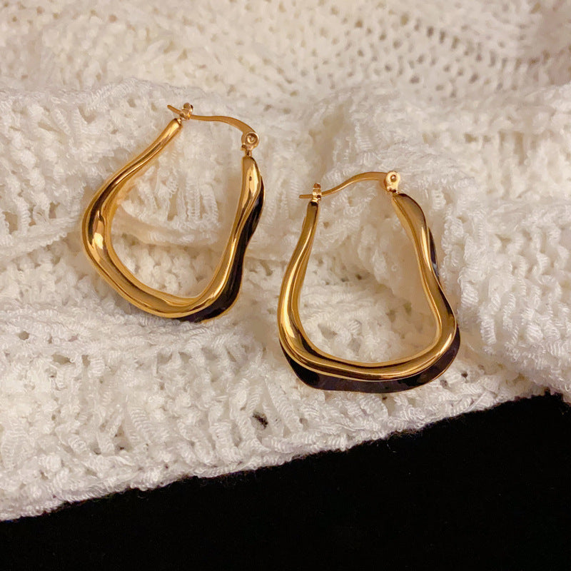 18K Gold-Plated Irregular Oil-Drop Hoop Earrings - Bold Retro Style