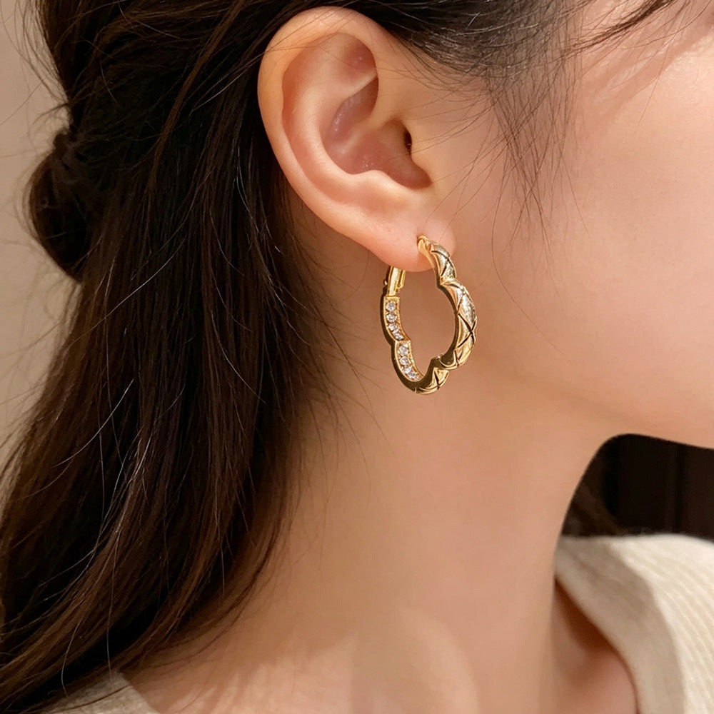 Eaioncol Four Leaf CZ Hoop Earrings 14K Gold Plated