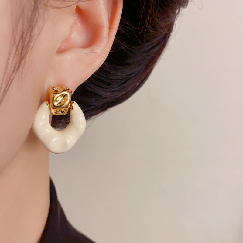 Elegant Drip-Oil Hollow Geometric Drop Earrings – Minimalist Design