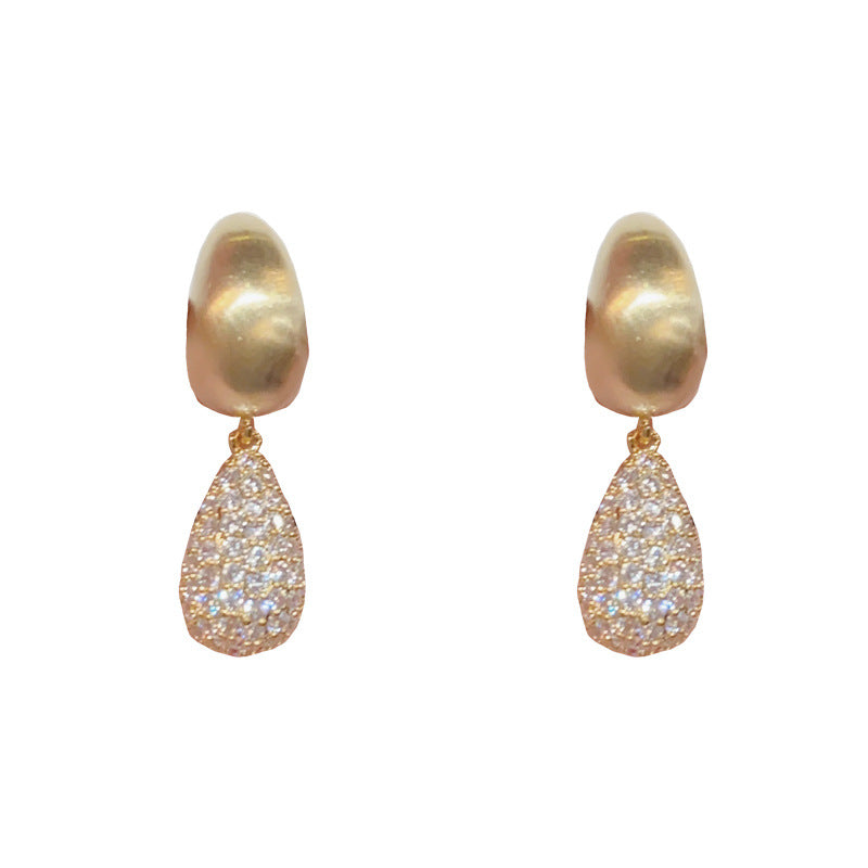 14K Gold-Plated Zircon Waterdrop Earrings - Matte Finish Elegance