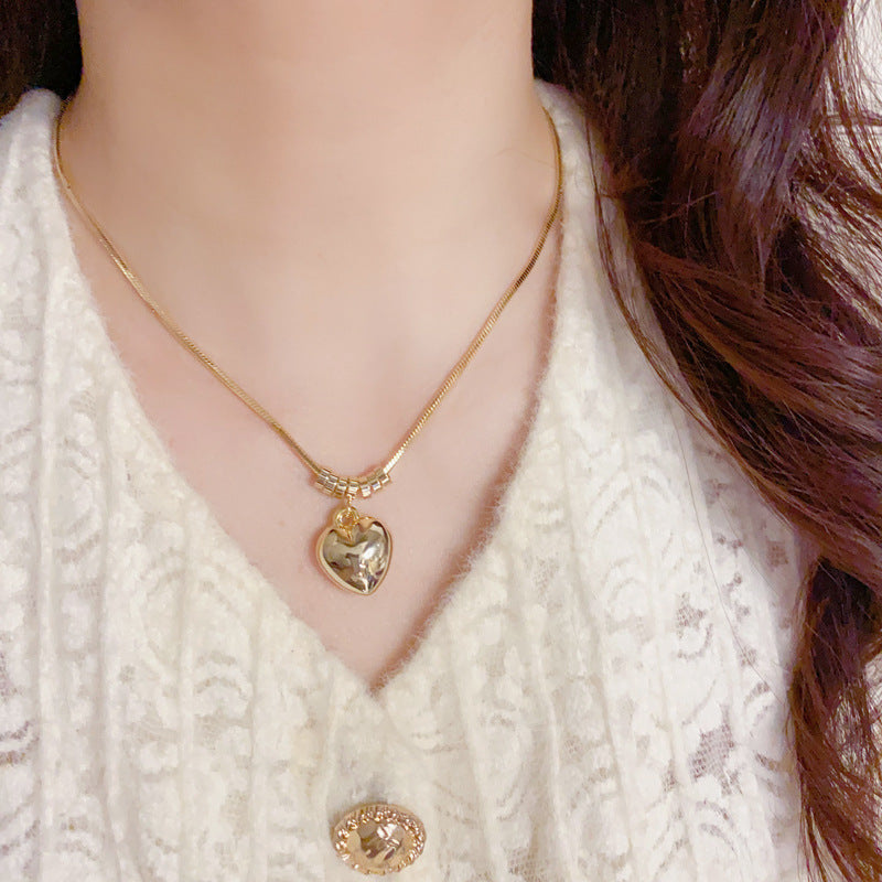 14K Gold-Plated Minimalist Metal Heart Necklace– Copper Clavicle Chain