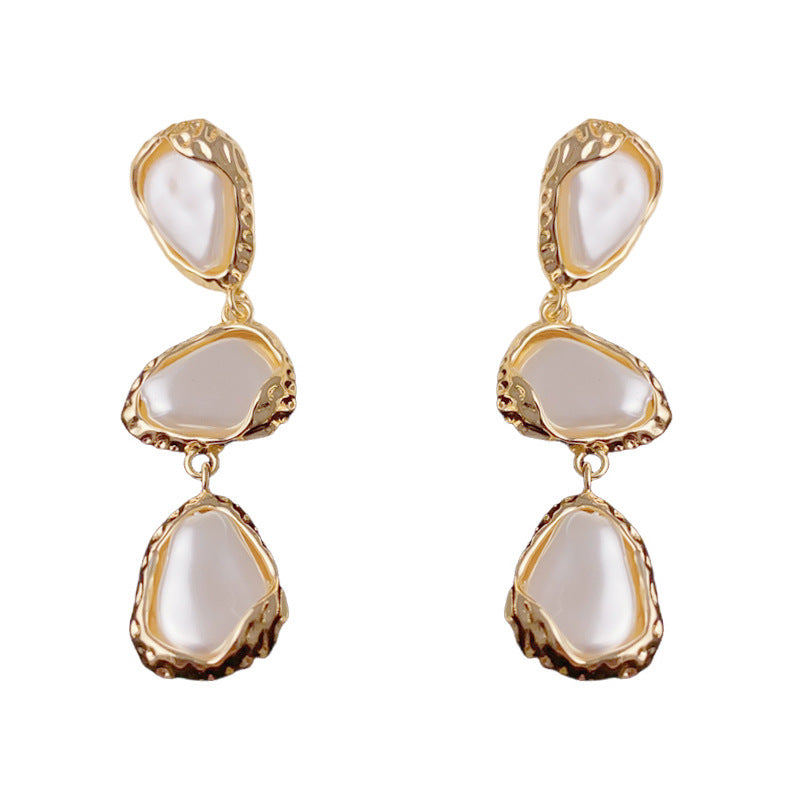 Elegant Irregular Pearl Long Tassel Earrings – Geometric Design