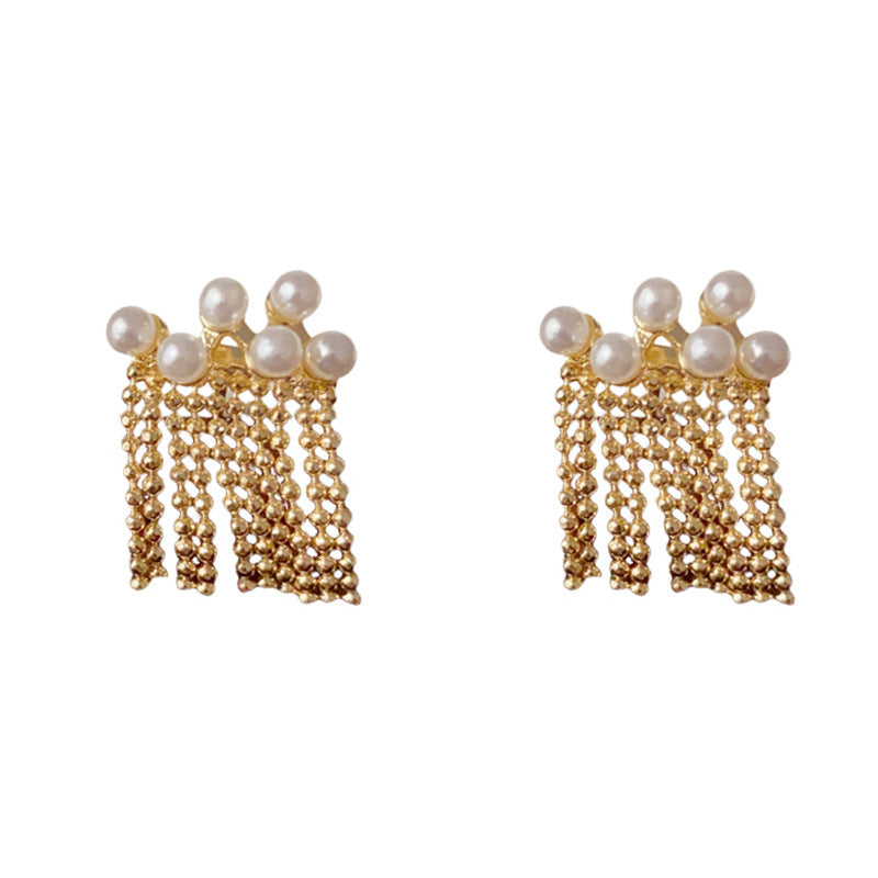 Elegant Pearl Chain Tassel Drop Earrings – Gentle Long Fringe Design