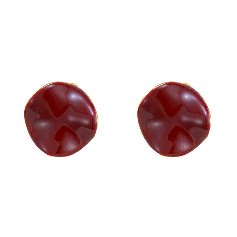 Eaioncol Irregular Wave Enamel Stud Earrings Red Khaki
