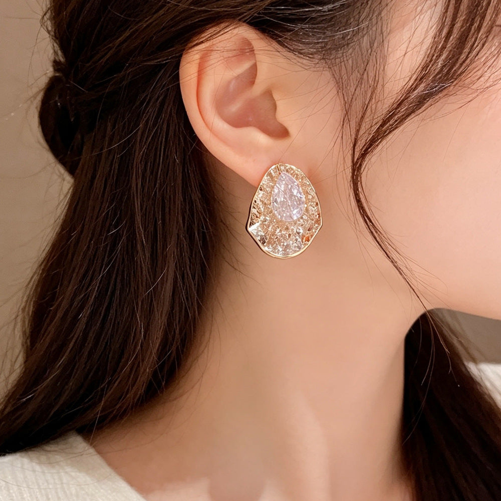 Eaioncol Coffee Irregular CZ Teardrop Earrings 14K Gold Plated