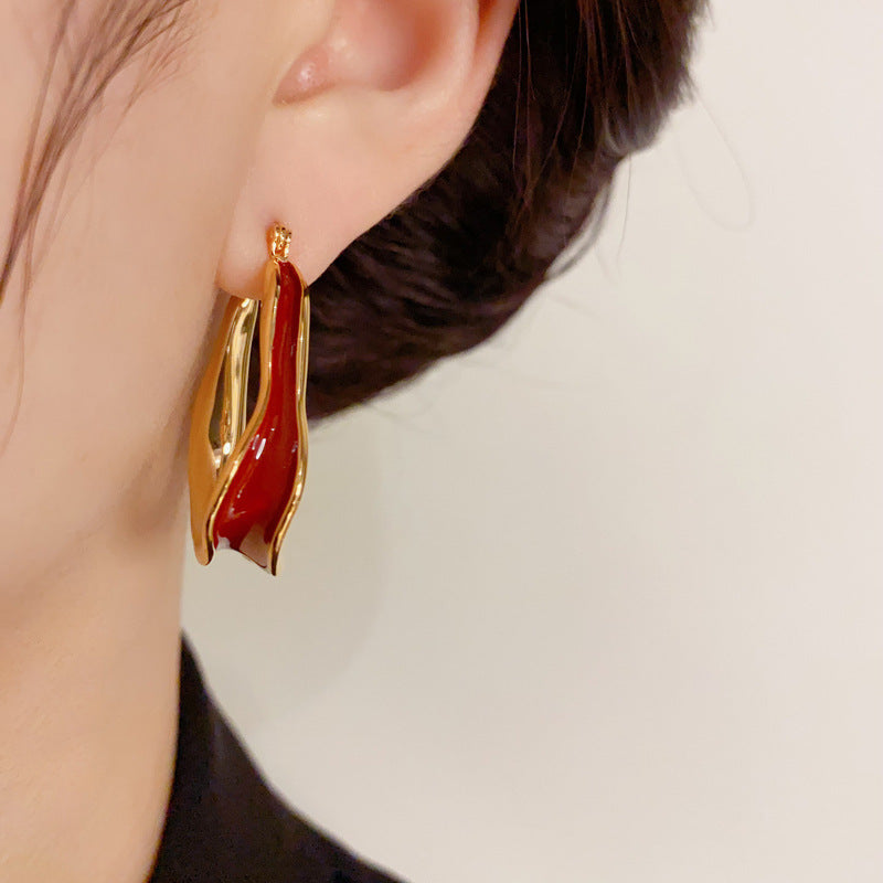 18K Gold-Plated Irregular Oil-Drop Hoop Earrings - Bold Retro Style