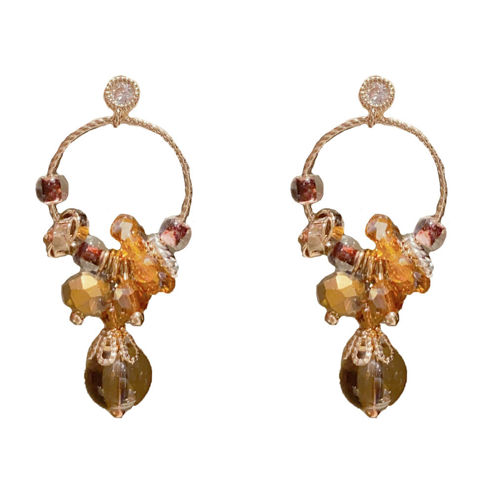 Eaioncol Korean Beaded Circle Tassel Earrings 14K Gold Plated