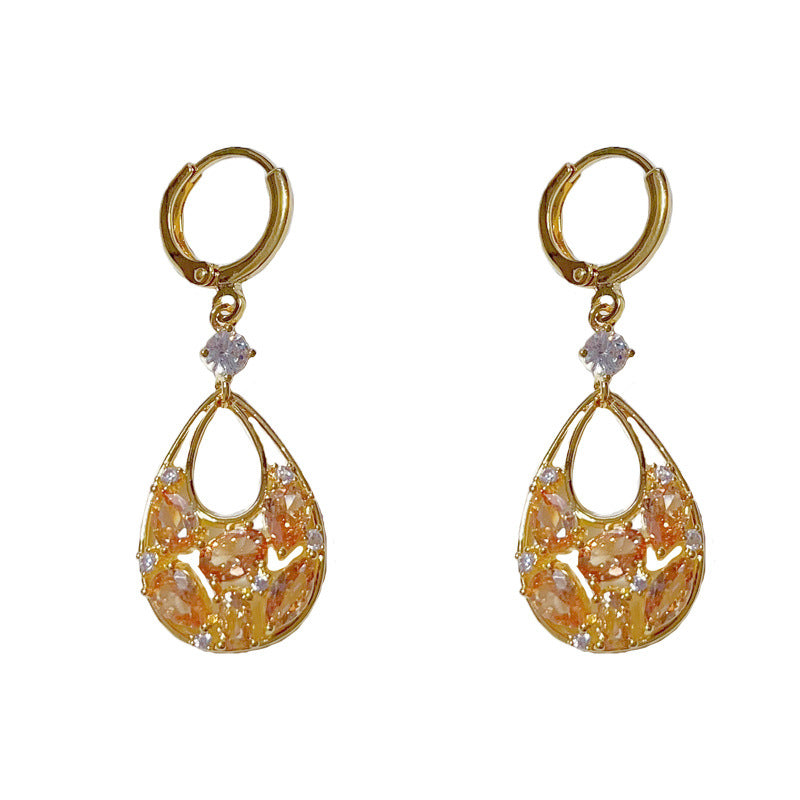 14K Gold-Plated Full Diamond Waterdrop Earrings - Elegant Drop Design