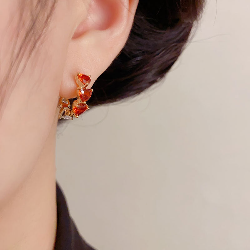 Elegant Zircon Heart Double-Sided Hoop Earrings – Geometric Design