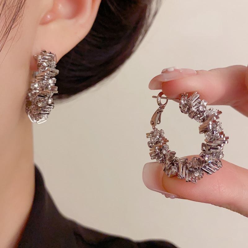 Luxury Full-Zircon Orbit Metal Hoop Earrings – Elegant Design