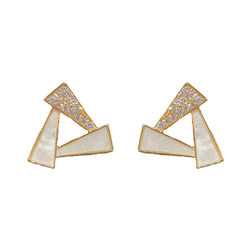 14K Gold-Plated Zircon Geo Triangle Stud Earrings - Minimalist Design