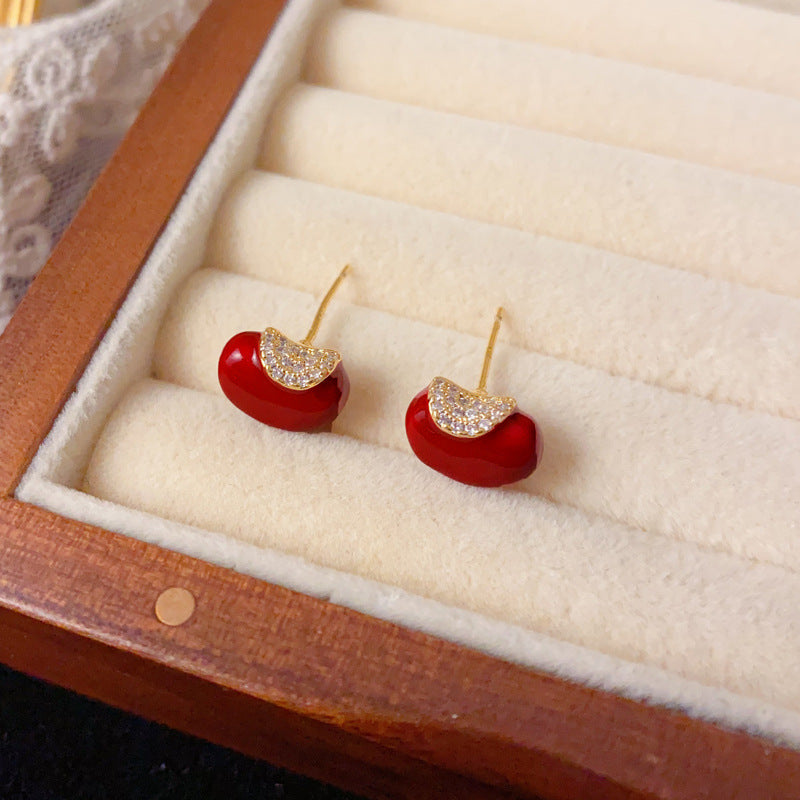 Luxury Red Enamel Yuanbao Ingot Stud Earrings – Good Fortune Design